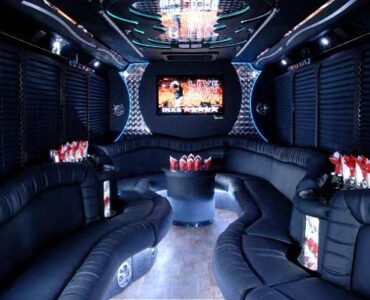 18 people East Aurora party bus interior